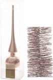 Decoris Kaemingk B.V. Kerstversiering glazen piek glans 26 cm en folieslingers pakket lichtroze van 3x stuks
