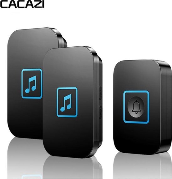 Cacazi Smart Home Draadloze Deurbel - Zwart, met 2 Receivers, LED verlichting, Waterdicht, 60 Muziek Tonen