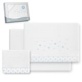 Interbaby Beddengoedset voor kinderbed, 60 x 120 cm, 100% polyester, warm, inclusief hoeslaken, dekbedovertrek en kussensloop, ideaal voor de winter, maanster, wit/blauw