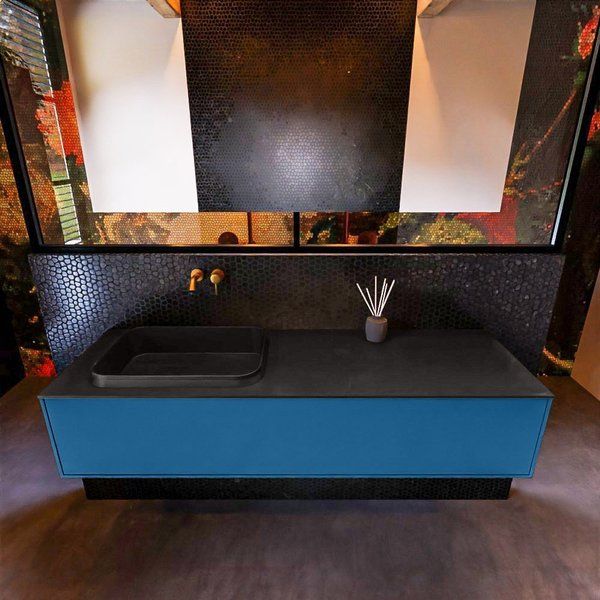 Mondiaz ERIN 150cm badmeubelset onderkast Jeans met 1 lade Wastafel RIDGE links Urban ERIN11134