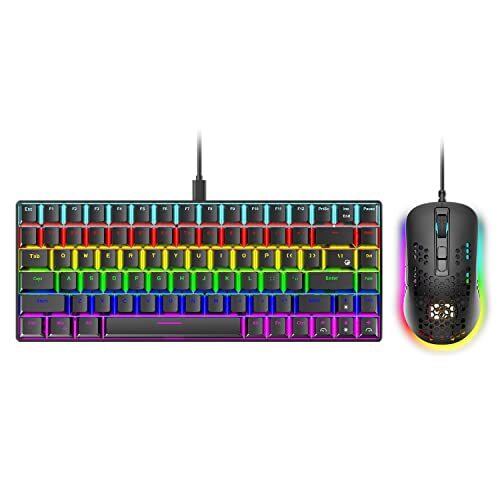 EXHNLE RGB Rainbow Gaming Keyboard en Mouse Combo, 84 toetsen Backlit Computer Keyboard met Gaming Muis, USB Bedrade Set voor PC Gamer Laptop Werk (Kleur: Zwart)