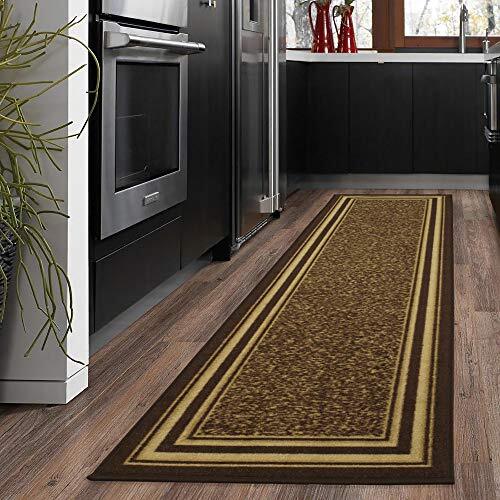 Ottomanson Ottohome collectie bruine kleur eigentijdse omrand ontwerp Runner tapijt met antislip rubberen rug, 1'10 "W x 7'0 "L