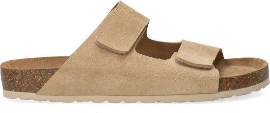 Manfield - Heren - Beige suède slippers - Maat 40