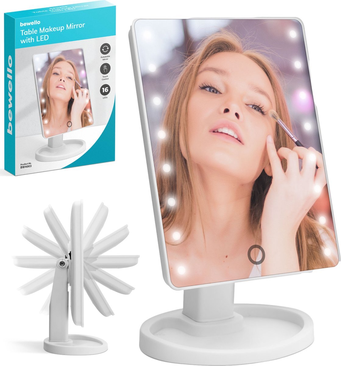 Bewello Bewello® - Make Up Spiegel Staand met Verlichting LED - Wit - Staand - op Batterijen