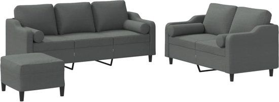 vidaXL 3-delige Loungeset met kussens stof donkergrijs