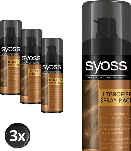 Syoss Uitgroeispray Middenbruin - 3 stuks - Voordeelverpakking