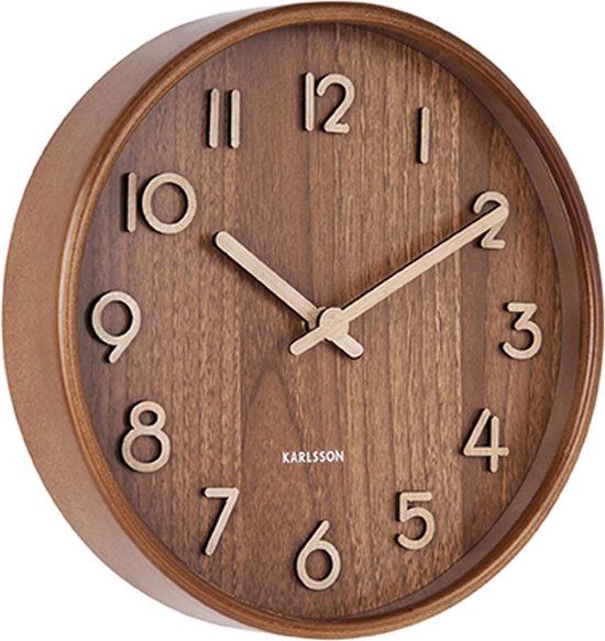 Karlsson Wandklok Pure - Donker lindehout - Small - Ø22cm - Bruin