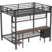 Lit Mezzanine Métal Noir 140 X 200 cm avec Bureau, Rangements et LED