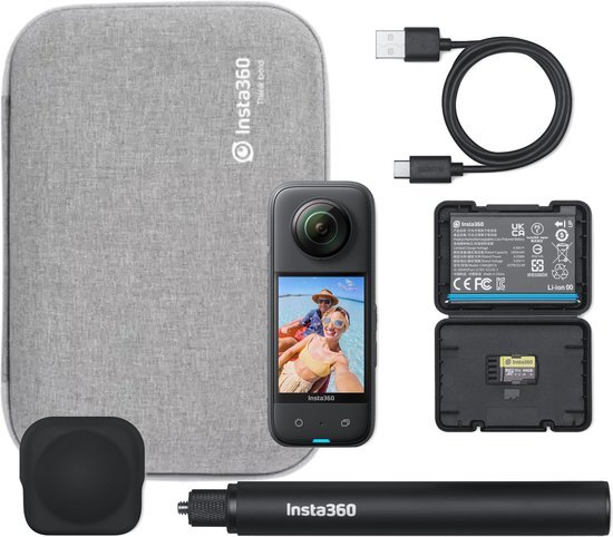 Insta360 X3 Advanced combo - 360 actioncam - Complete bundel met 64Gb MicroSD, selfiestick, carry case en extra accu