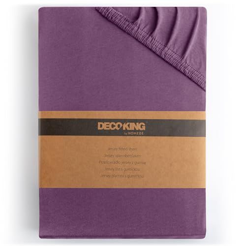DecoKing Hoeslaken 140x200-160x200 cm 100% Gekamd Katoen Jersey Zacht Pruim Amber