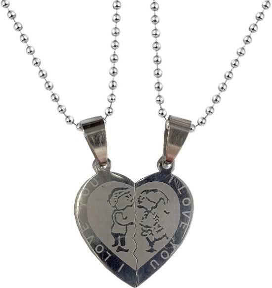 Fako Bijoux Vriendschapsketting RVS Hart I Love You Boy/Girl