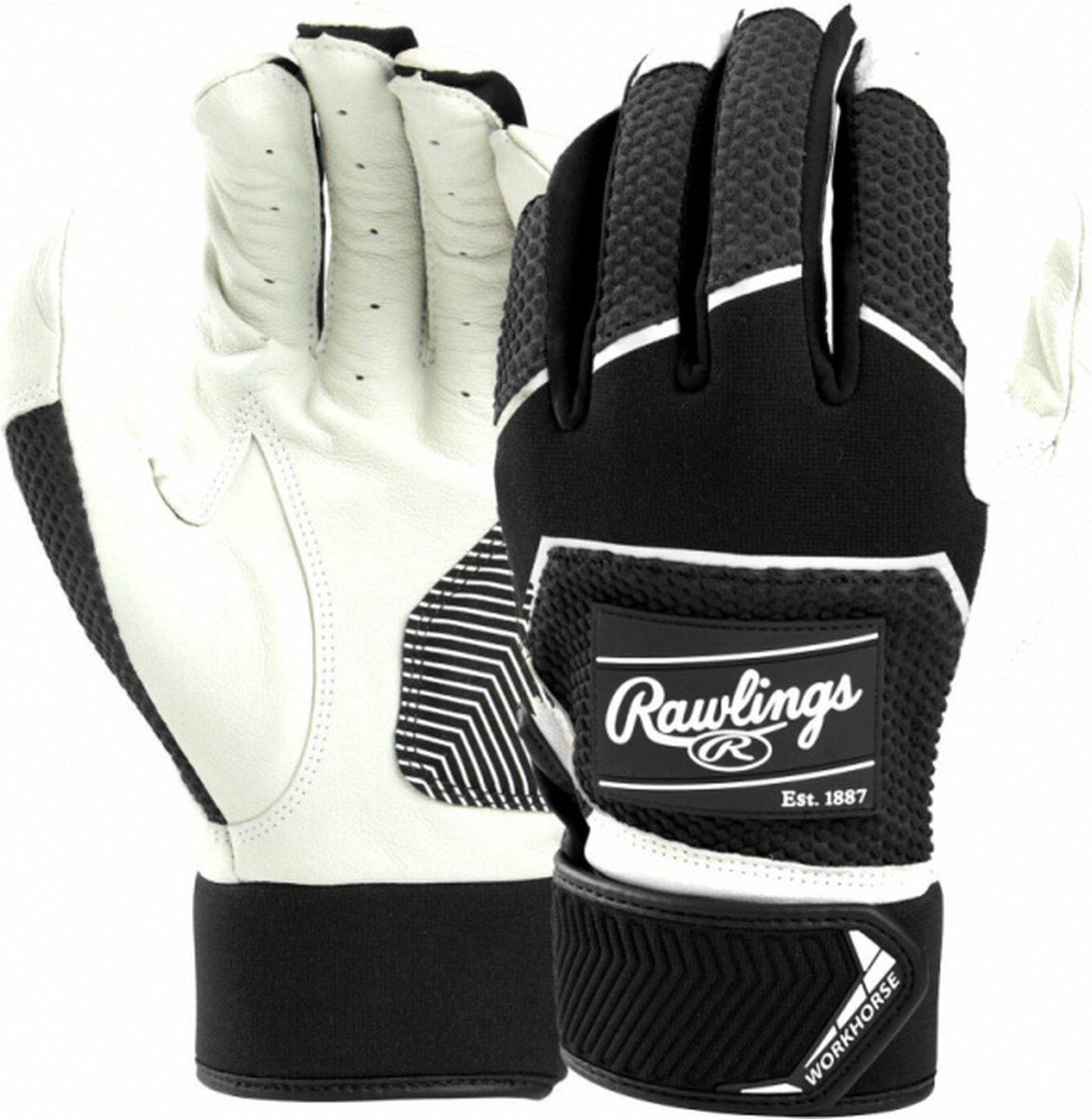 Rawlings Workhorse Baseball Batting Gloves - Black - Adult - Small