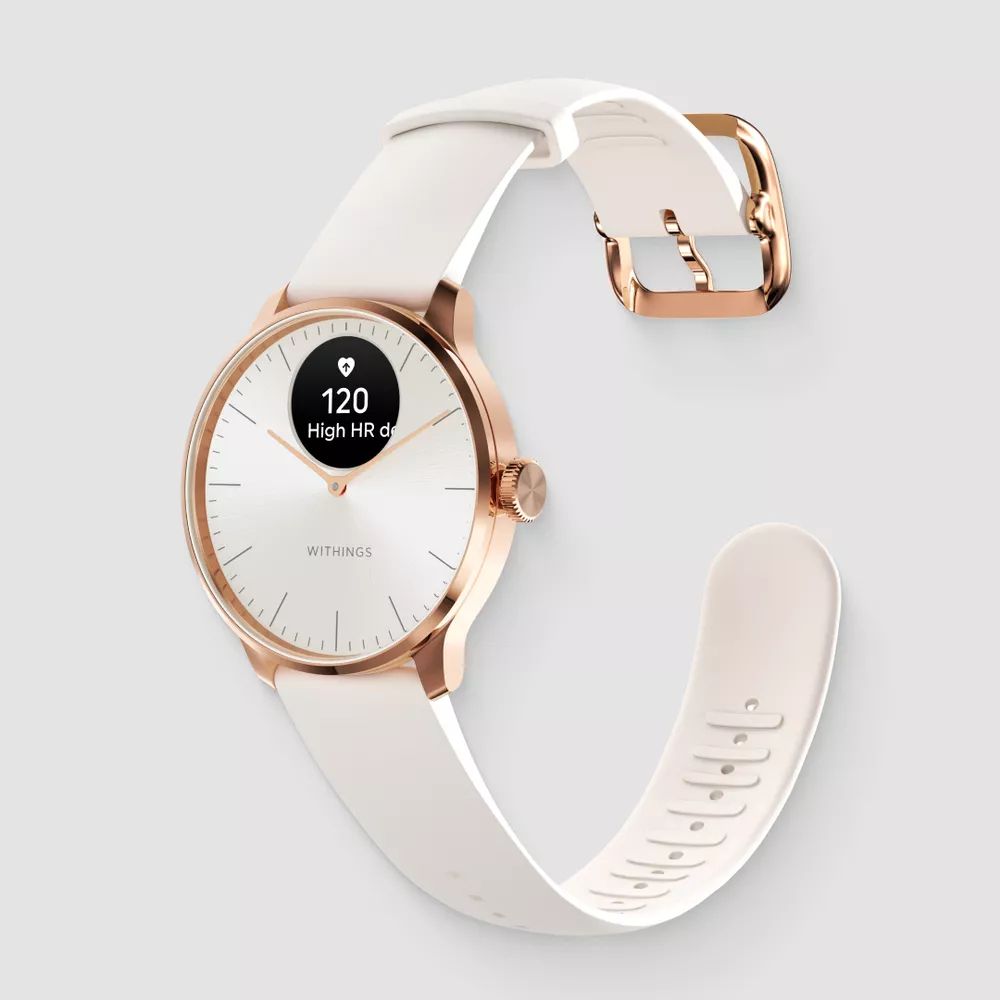 Withings ScanWatch Light 37mm - Hybrid OLED Smartwatch - Gold Case - White Band