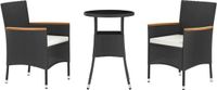 vidaXL 3-delige Bistroset met kussens, poly rattan, zwart