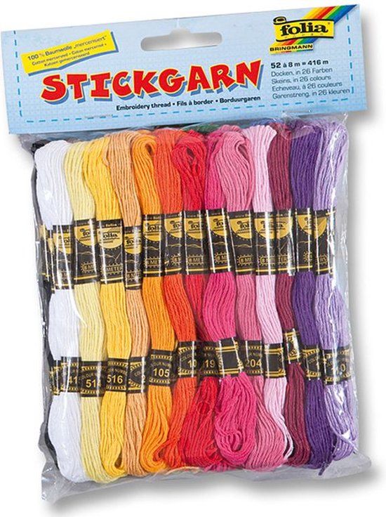 Folia Stickgarn 52 Docken # 8m - 26 Farben - Borduren - Katoen - Multikleur