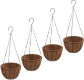 vidaXL Plantenbakken hangend 4 st met kokosbak staal Ø 40x63 cm zwart
