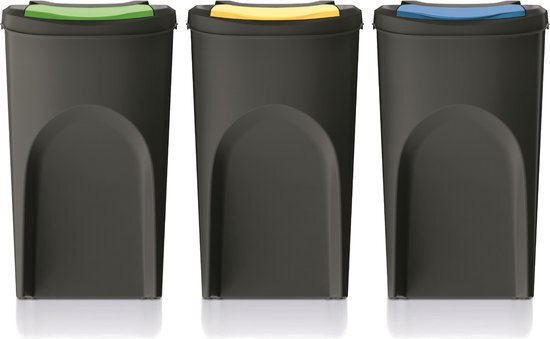Prosperplast Keden - Prullenbak set van 3x35L - Zwart