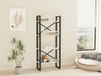 Hanah Home Stijlvolle boekenplank, wandmontage, 66 cm x 150 cm x 32 cm, 100% melamine gecoat particle board en metalen frame, modern wit en zwart design, ruimtebesparende oplossing