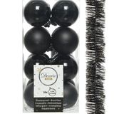 Decoris boules de Noël 16x pc 4 cm - avec guirlande de Noël - noir - plastique