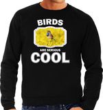Bellatio Decorations Shoppartners Bv Dieren vogels sweater zwart heren - birds are serious cool trui - cadeau sweater blauwborst vogel/ vogels liefhebber L