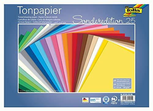 Folia 6725/25 99 - gekleurd papier mix, 25 x 35 cm, 130 g/m², 25 vellen gesorteerd in 25 kleuren - ideale basis voor veelzijdige knutselwerk