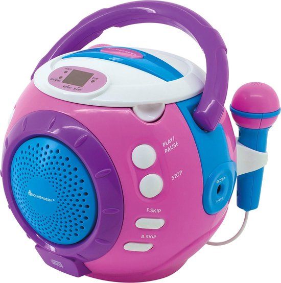 Soundmaster KCD1600PI - Draagbare CD-speler voor Kinderen met Microfoon - Roze/Blauw