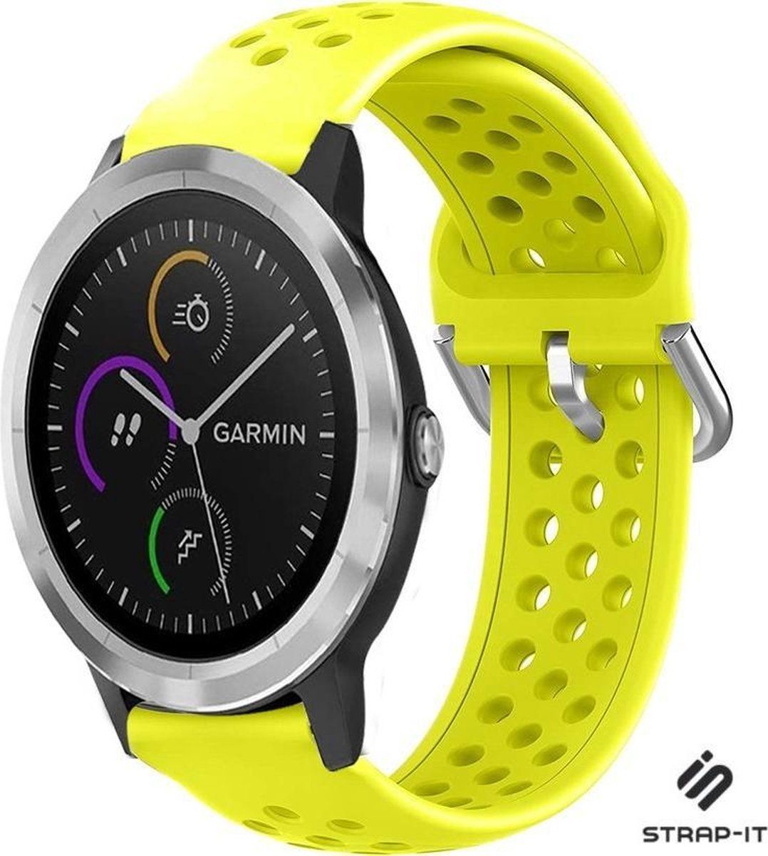 Strap-it Garmin Vivoactive 3 siliconen bandje met gaatjes - geel