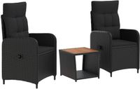 vidaXL Tuin loungeset 3-st Zwart PE rotan en poedergecoat staal