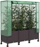 vidaXL Tuinschutting met kasbedekking en wielen 3 st Bruin PP