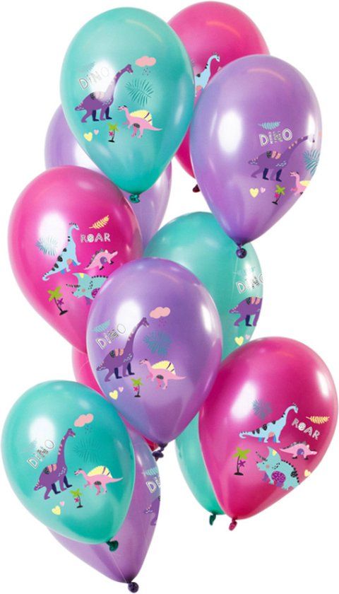 Folat Ballonnen Dino's Paars Metallic 30cm - 12 stuks