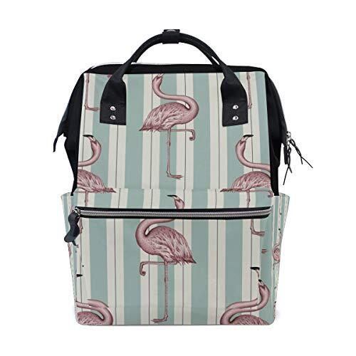 MONTOJ Flamingo groene streep patroon canvas rugzak Travel Campus rugzak