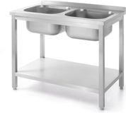 HENDI Dubbele spoeltafel met schap – 2 wasbakken – roestvast staal – 1000x600x850 mm