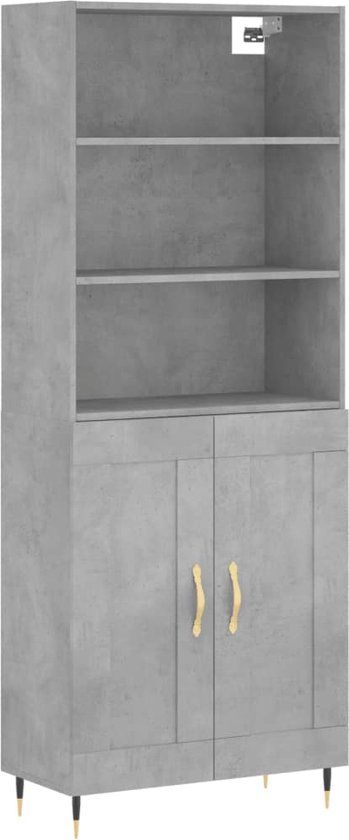 vidaXL Hoge Kast 69,5x34x180 cm Bewerkt Hout Betongrijs