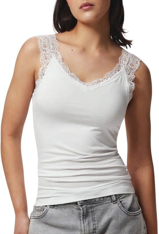PIECES PCBARBERA LACE Top Vrouwen Wit Maat L