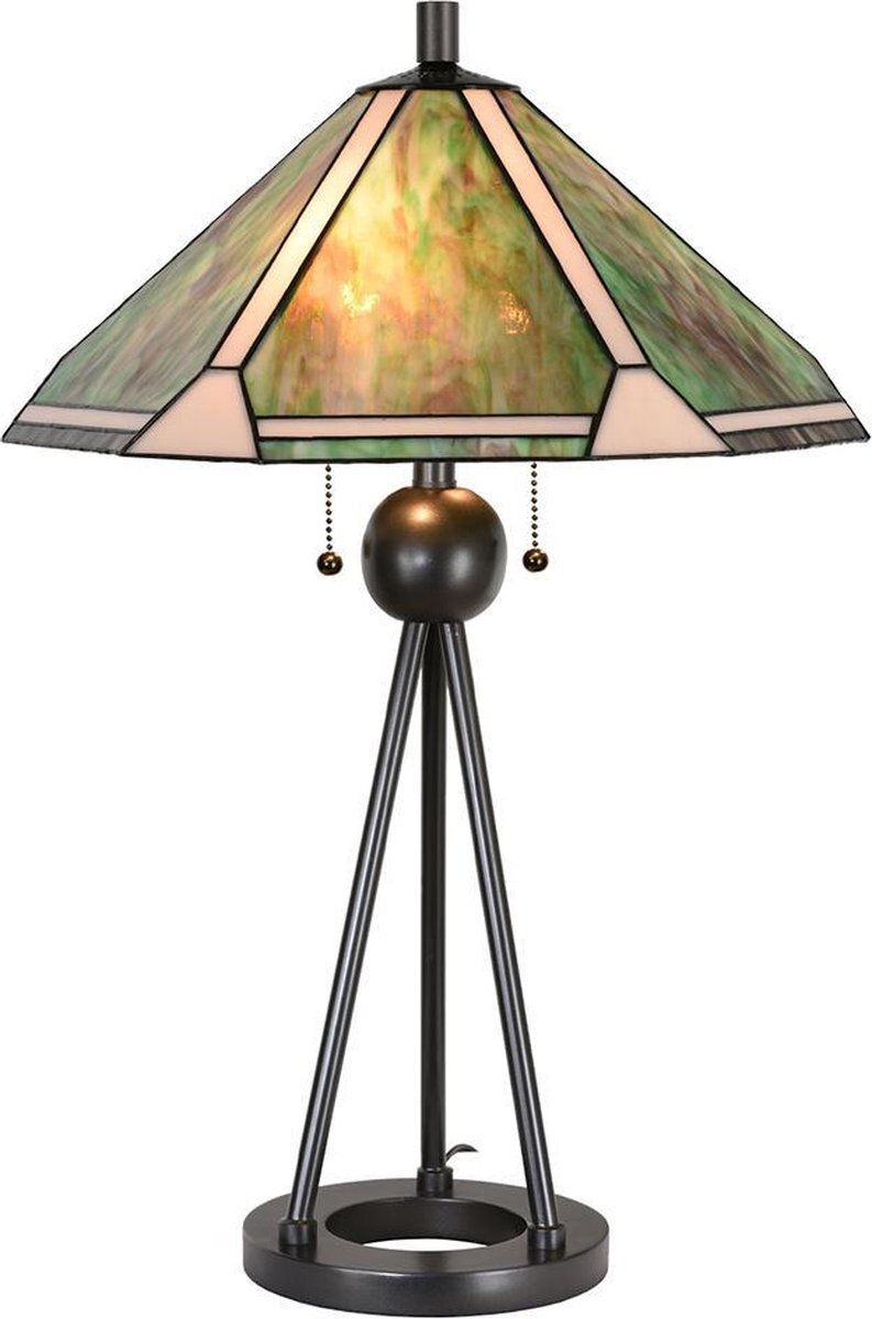 Lumilamp Tiffany Tafellamp Ø 50*73 cm E27/max 2*60W Groen Bruin Beige Metaal Glas Tiffany Bureaulamp Tiffany Lampen