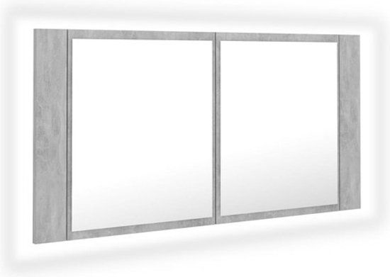 vidaXL Badkamerkast met spiegel en LED 90x12x45 cm acryl betongrijs