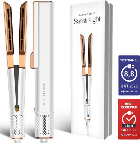 Sansbeauté Sanstraight 2-in-1 Stijltang met Föhn - Airstraight - Keramische coating - Classic White