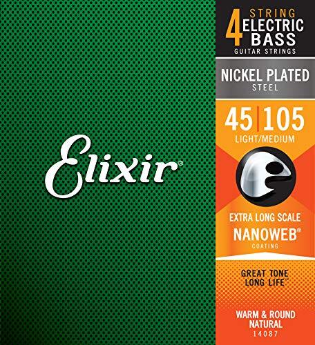 Elixir Elixir® Strings vernikkelde stalen snaren voor viersnarige basgitaar met NANOWEB®-Coating, extra lange nek, licht/medium (.045-.105)