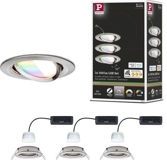 Paulmann LED-inbouwlamp Nova Coin rond 84 mm 50° RGBW+ 3x6W 3x500lm 230V Staal geborsteld Aluminium