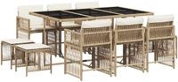 vidaXL 11-delige Tuinset met kussens poly rattan beige