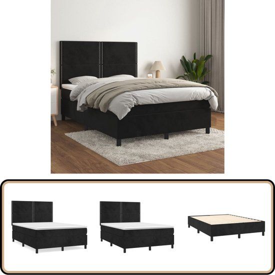 vidaXL Boxspring met matras stof zwart 140x200 cm