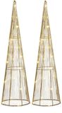 Mica Decorations LED kegel - 2x - kerstboom lamp - goud - polyester/metaal - H50 cm - kerstverlichting