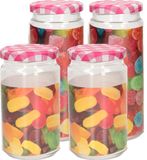 PLASTICFORTE Bocaux Classic - 4x - 450/650 ml - plastique - couvercle à vis - rose