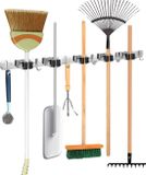 Recalma Bezemhouder - Bezem Ophangsysteem - 6 Haken 5 Klemmen - Bezemhouder ophangsysteem - Tuingereedschap Ophangsysteem - Gereedschapshouder - Zwart - 60 CM - RVS