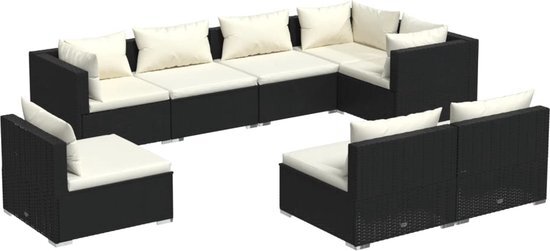 vidaXL 8-delige Loungeset met kussens poly rattan zwart