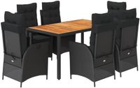 vidaXL Ensemble de jardin 7 pièces avec coussins, polyrotin, Noir