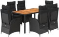 vidaXL Ensemble de jardin 7 pièces avec coussins, polyrotin, Noir