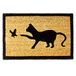 Relaxdays deurmat kokos, met katten print, 40 x 60 cm, rechthoekig, antislip, voor binnen & buiten, kokosmat, bruin