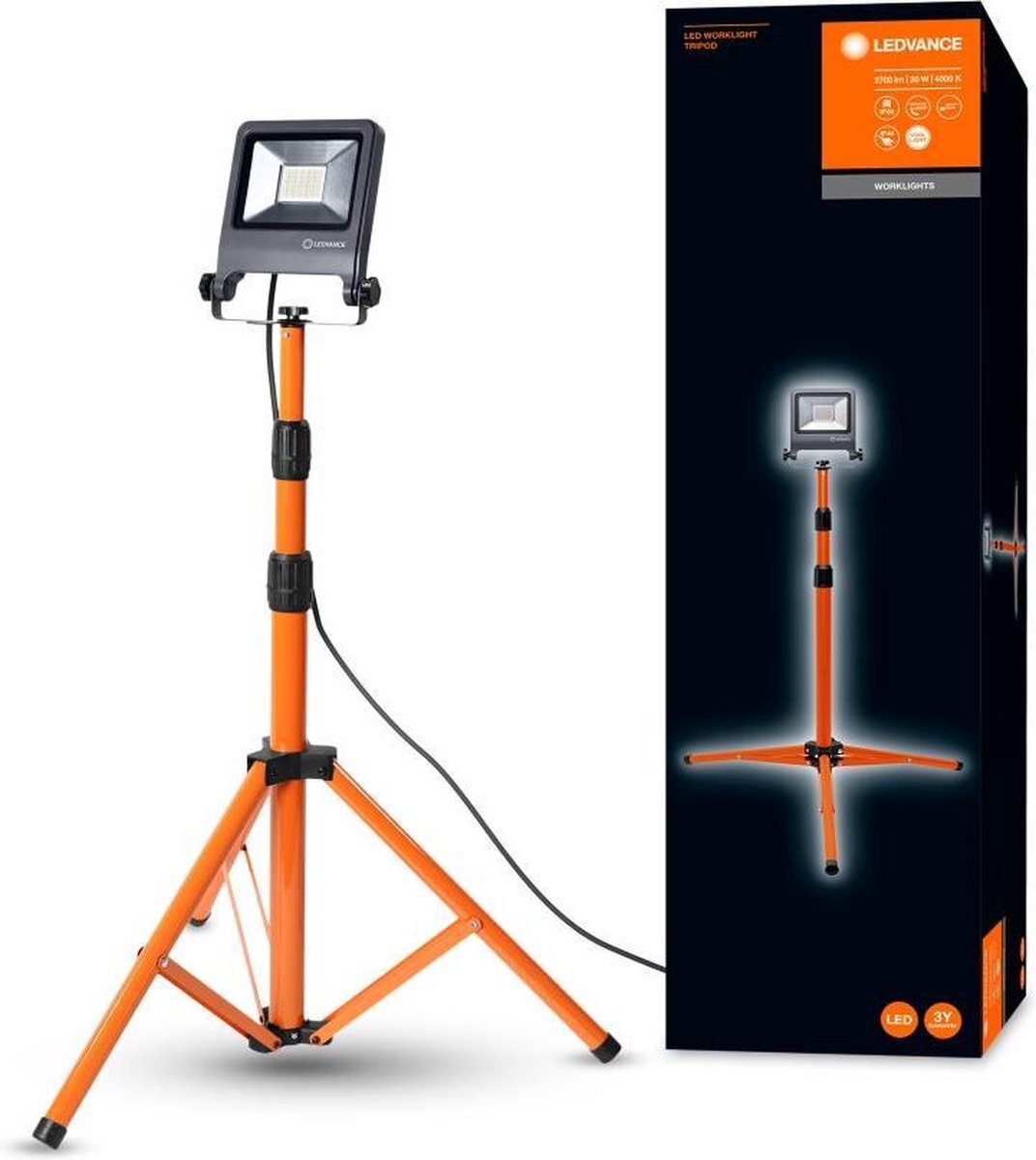 Ledvance Worklight armatuur LED: voor verdieping, WORKLIGHTS - TRIPOD / 30 W, 220…240 V, stralingshoek: 120, Koel wit, 4000 K, body materiaal: aluminum/steel, IP65