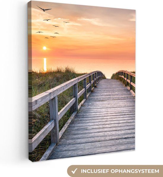 OneMillionCanvasses Canvas schilderij zonsondergang 120x160 cm - Rechthoekig - Wanddecoratie voor binnen